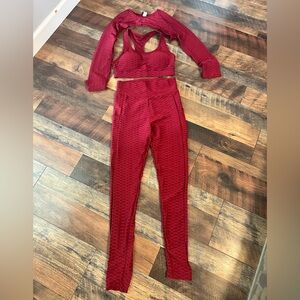 SHEIN Burgundy Honeycomb Leggings Set